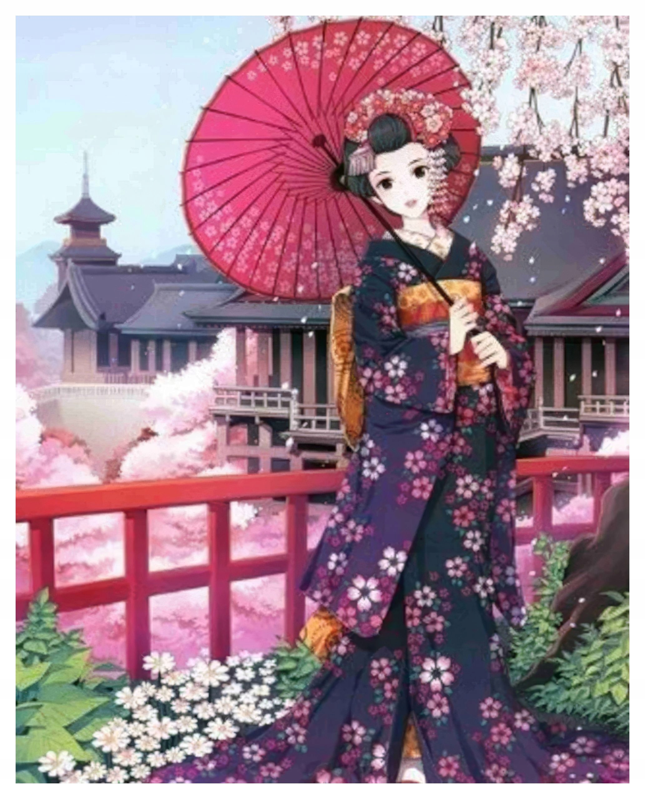Diamantová Výšivka Diamond Painting Mozaika Japonská žena 2 45x55 Sada 5D
