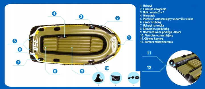 Ponton rybacki FISHMAN ŁATKI + pompka + wiosła Kod producenta 07209-1