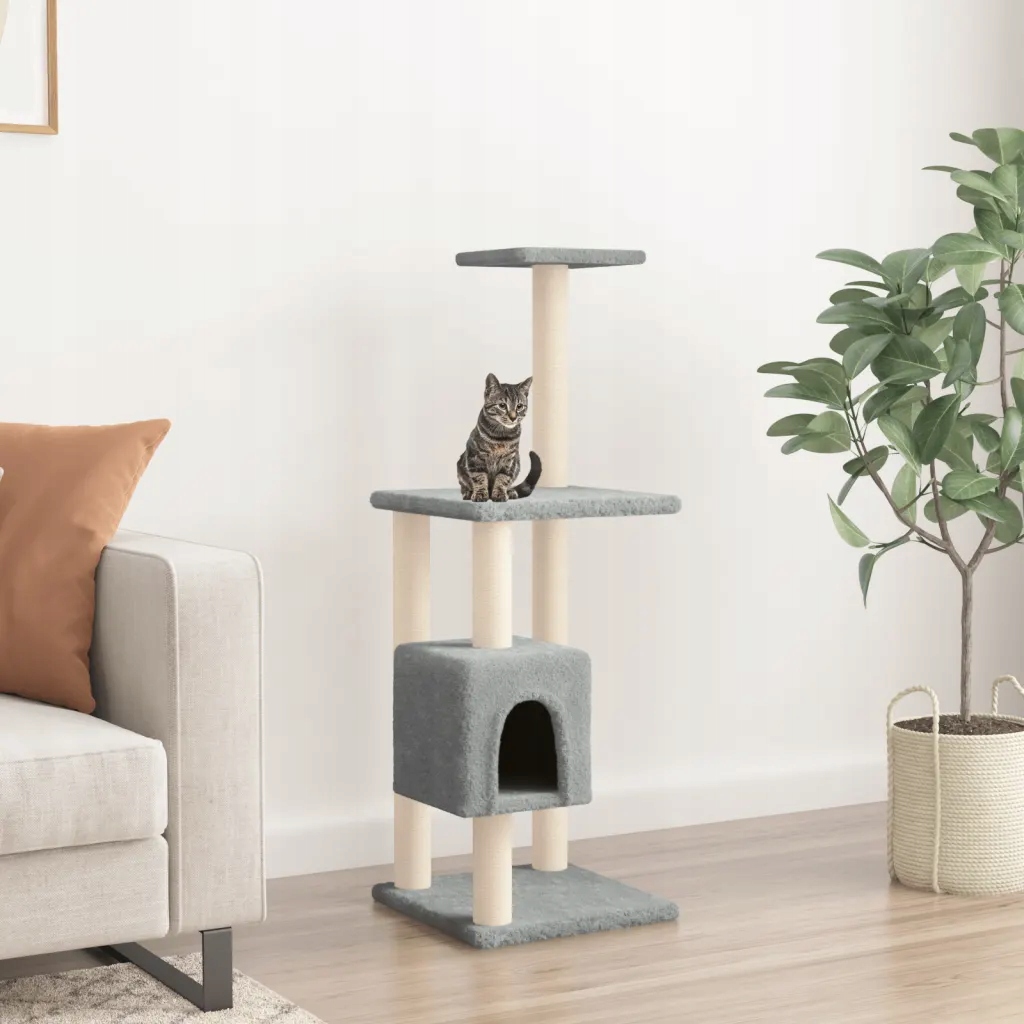 Levně Škrabadlo pro kočky sisalovými sloupky světle šedé 104 cm