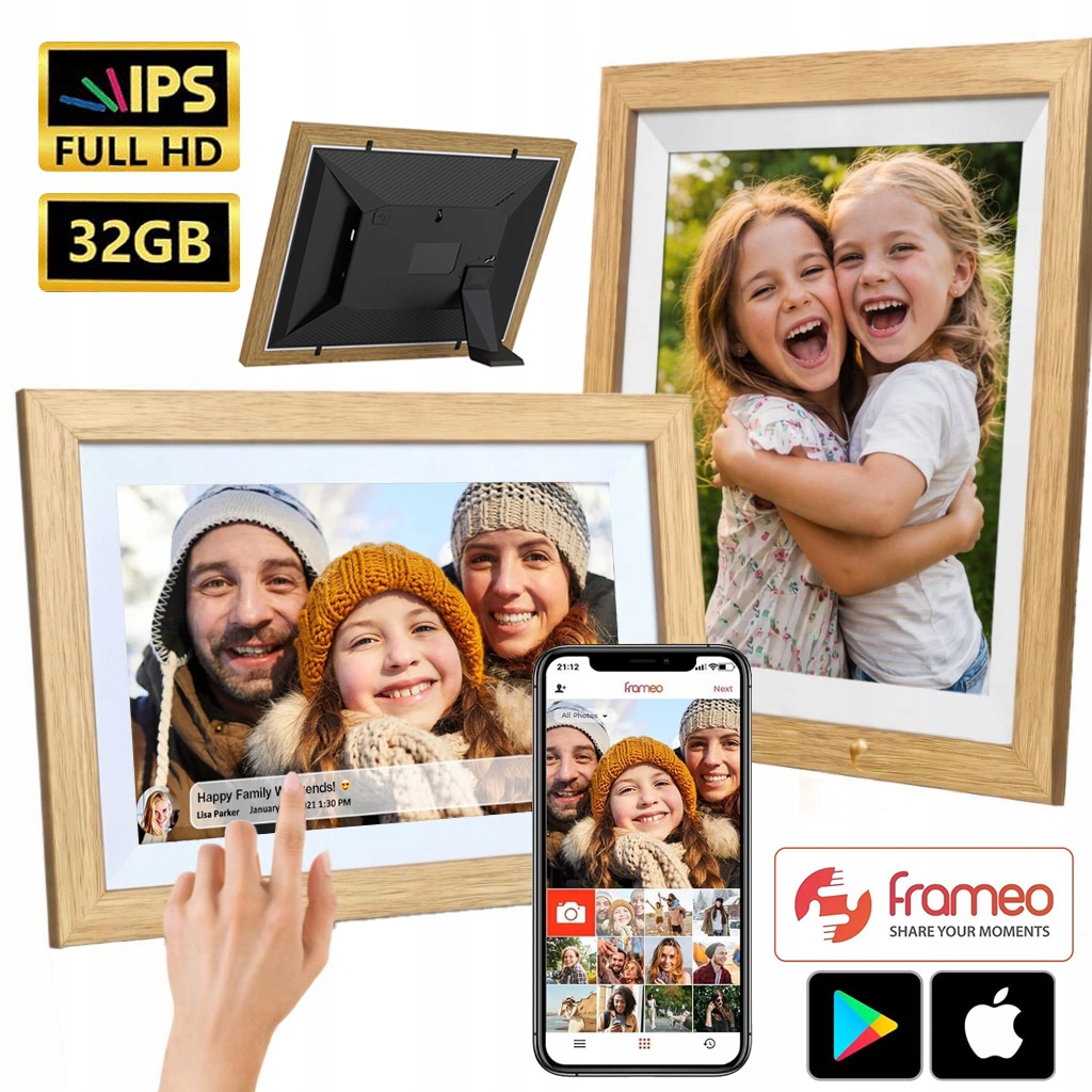 Dotykový Rámeček Digitální pro fotografie 10.1" Ips 32GB Wi-Fi Aplikace Frameo