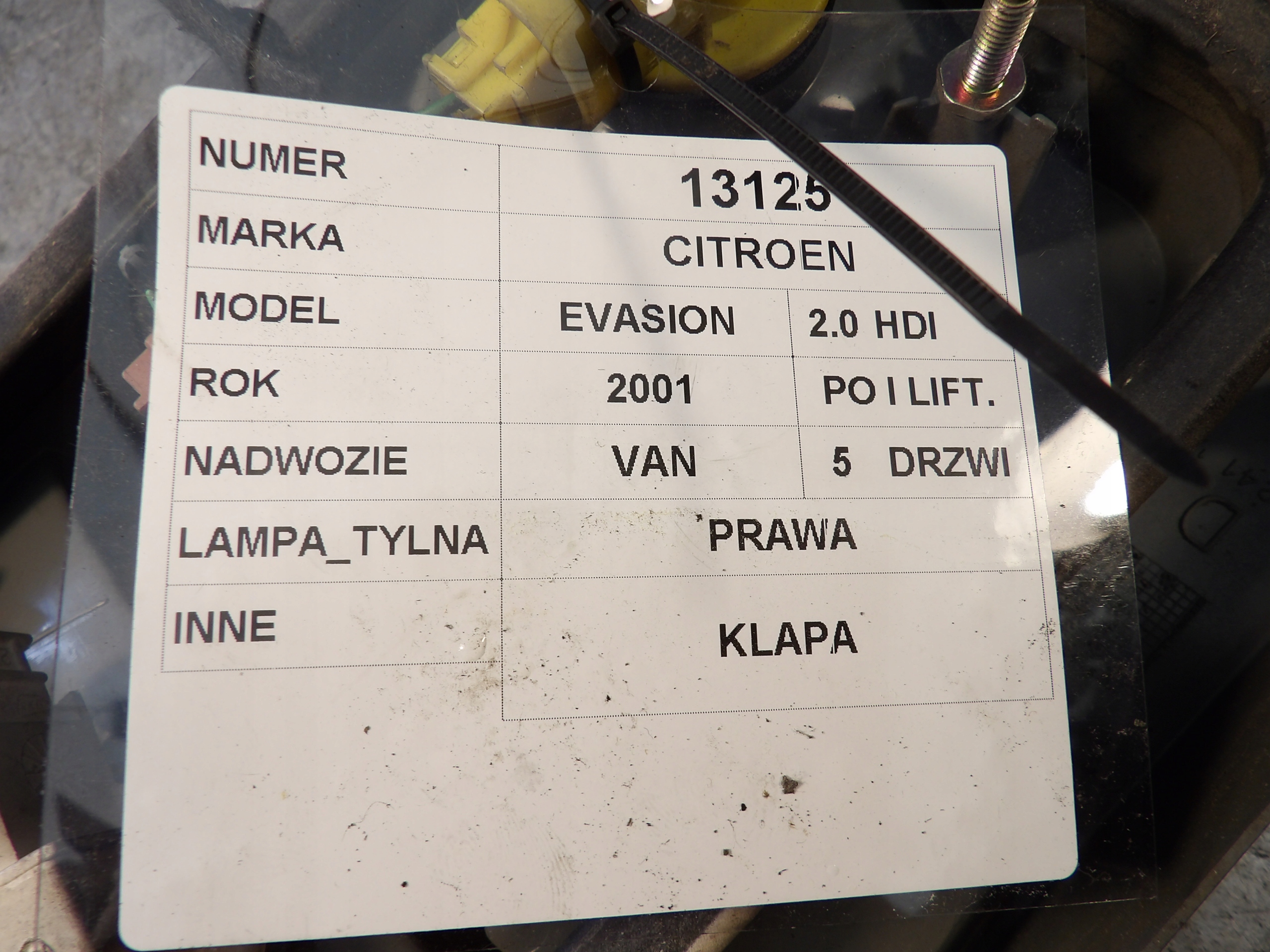 Citroen Evasion light rear right trunk door 2,0hdi