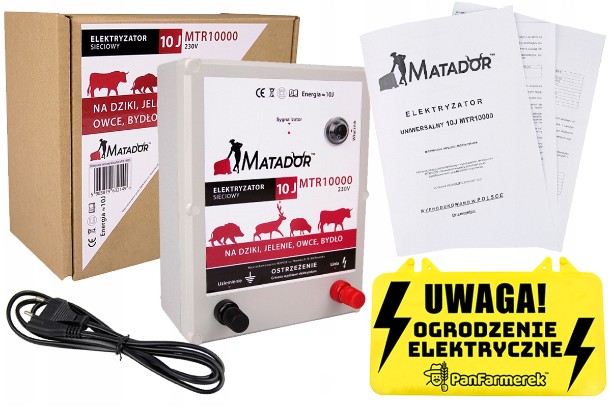 B. MOCNY PASTUCH NA DZIKI DZIKA ZESTAW ELEKTRYZATOR 10J + IZOLATORY DRUT Kod producenta 88034467