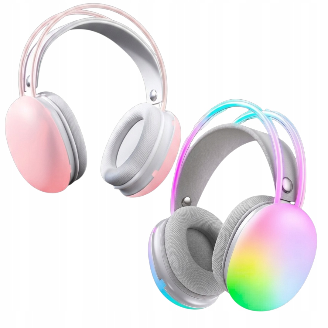 Słuchawki Gamingowe Bezprzewodowe Rgb Jasnoróżowe do Gier Muzyki