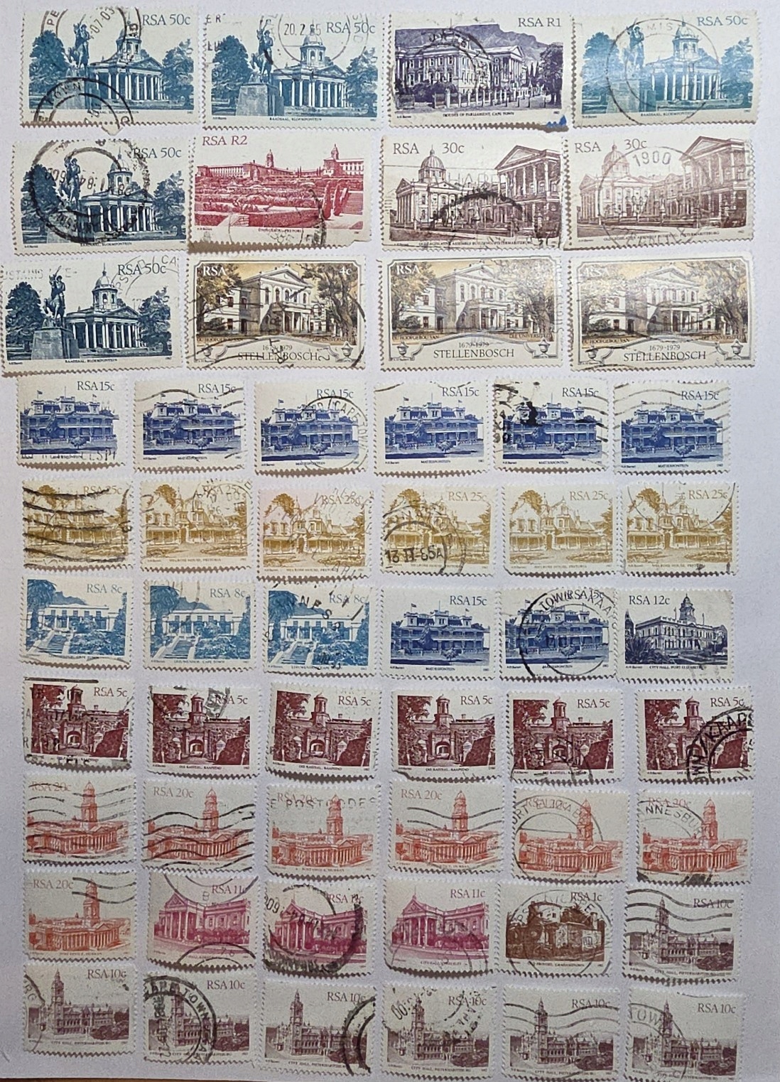 Znaczki pocztowe RPA / RSA zestaw 1974-1985 ARCHITEKTURA 54 szt.