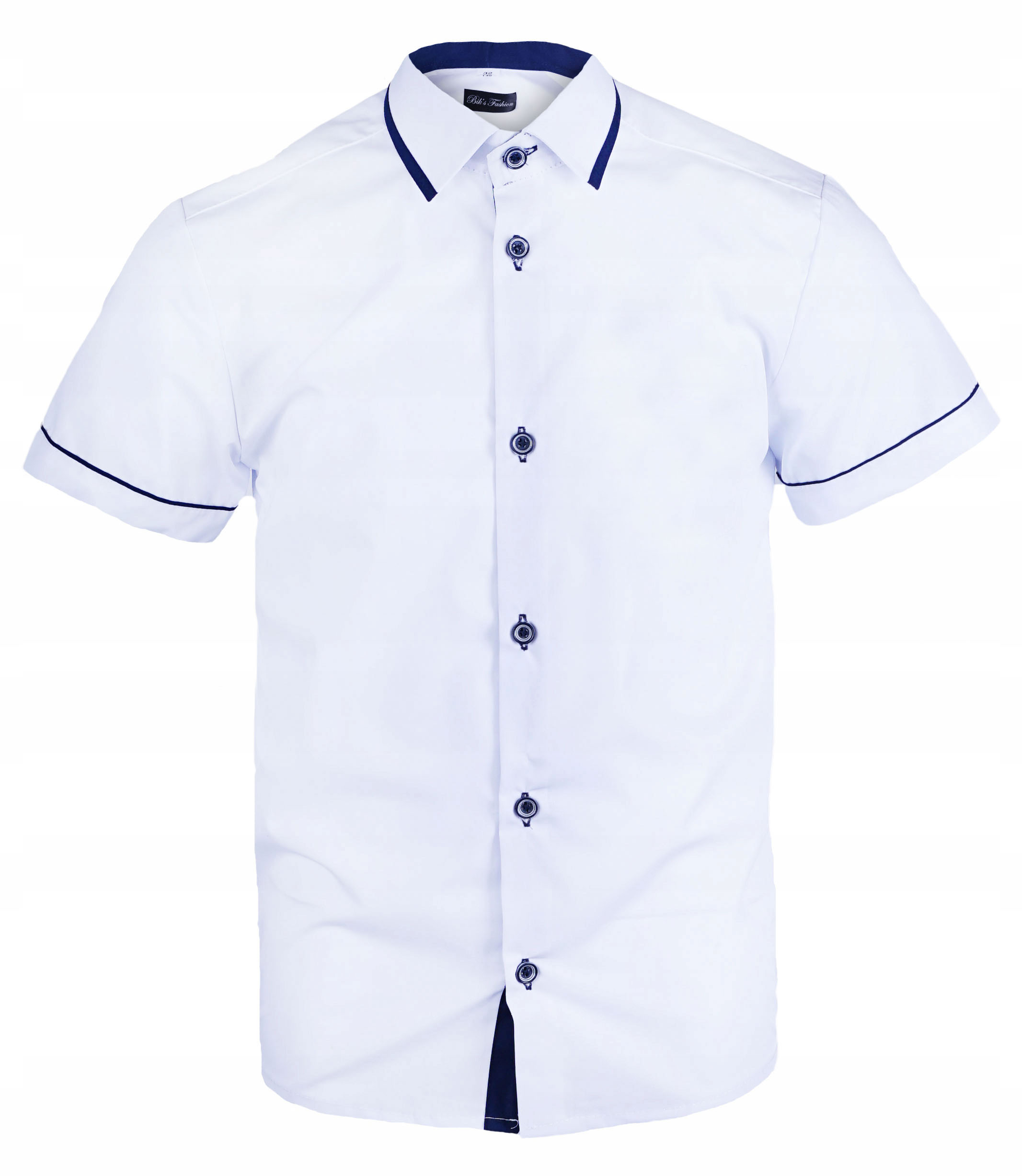 Chłopięca elegancka koszula zapinana krótki rękaw biała granat BIKS 110