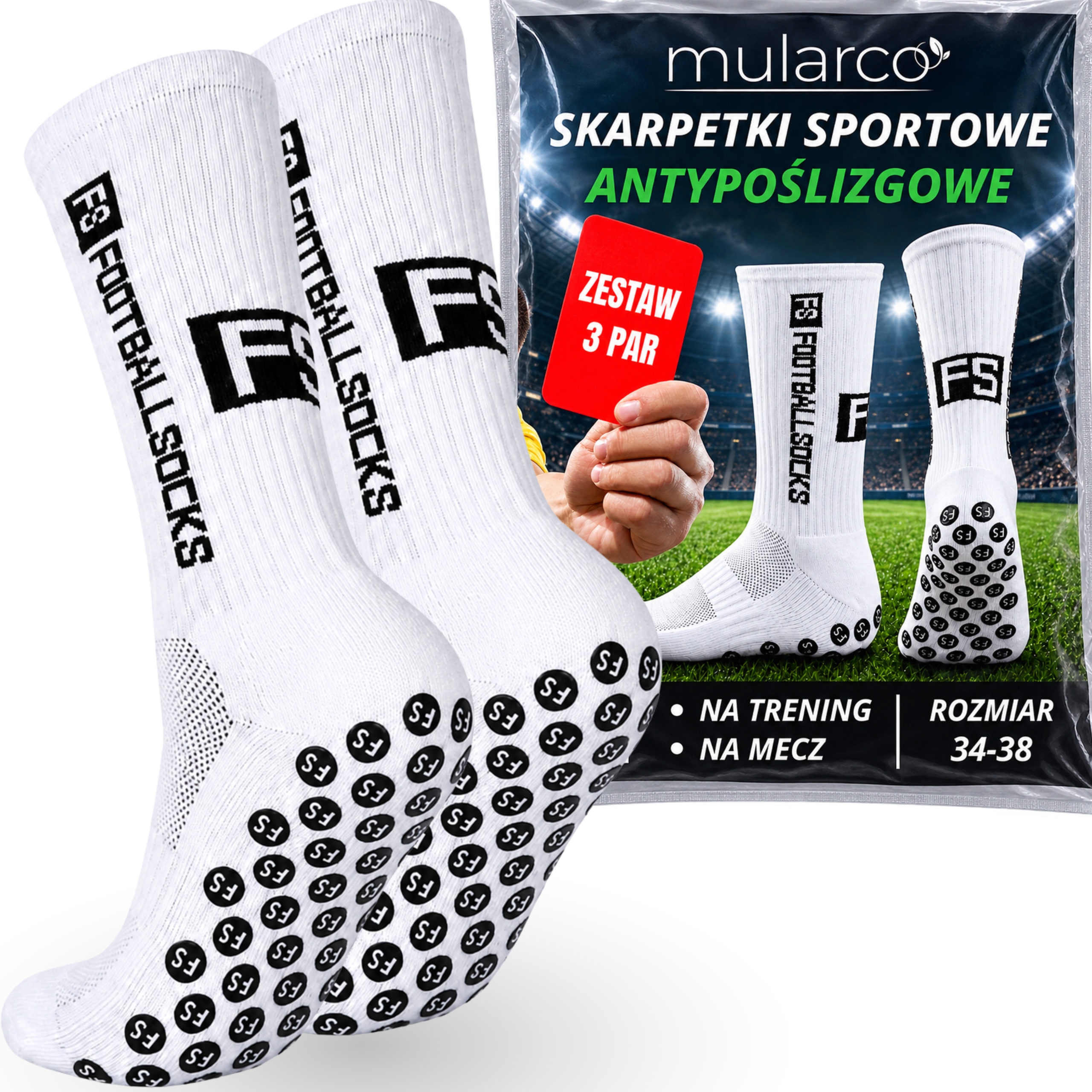 Skarpety Antypoślizgowe Piłkarskie Skarpetki Sportowe Długie 34-38 3 Pary