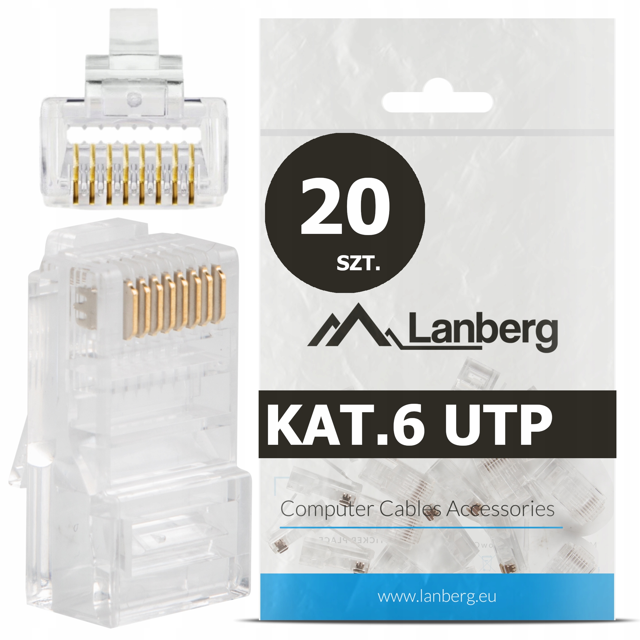 20 Szt. Końcówki Wtyk Wtyki RJ45 8P8C Utp KAT.6 CAT.6 Przelotowe Lanberg