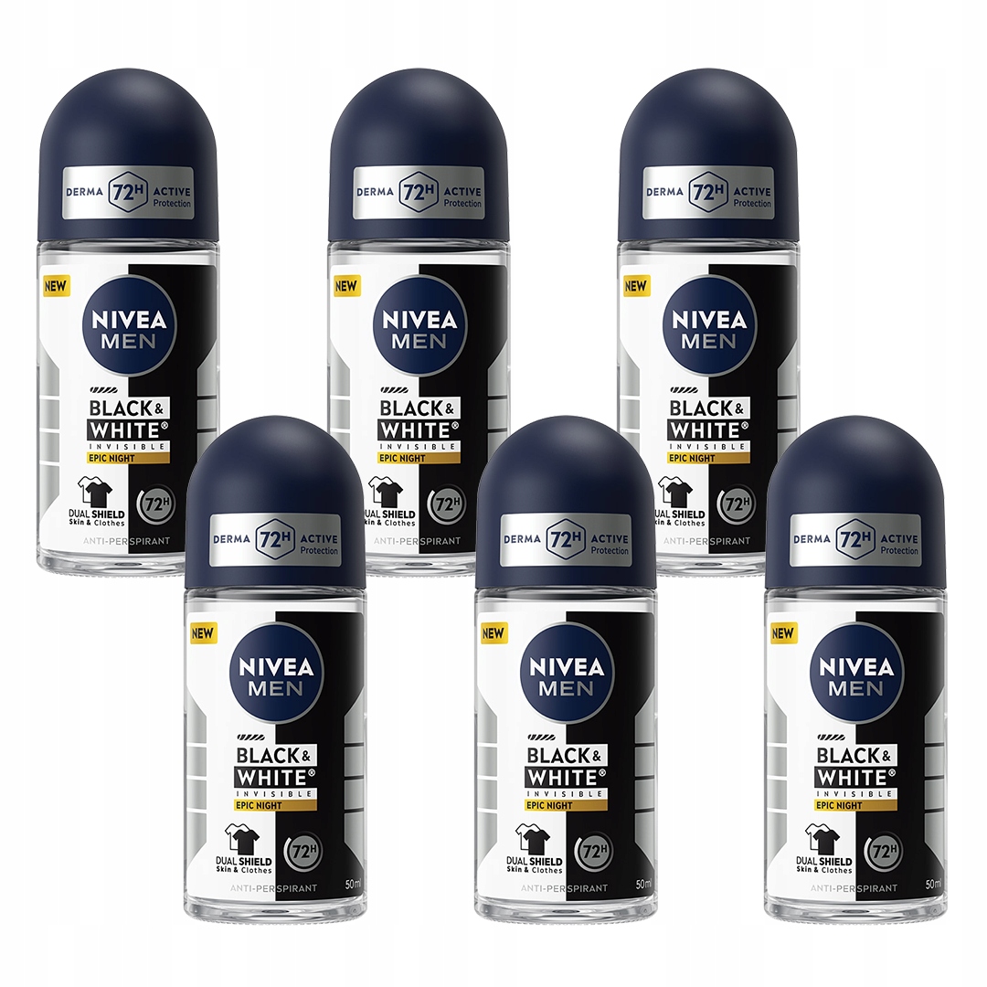 Nivea Men Black&White Epic Night Pánský kuličkový antiperspirant 72h 50 ml x6