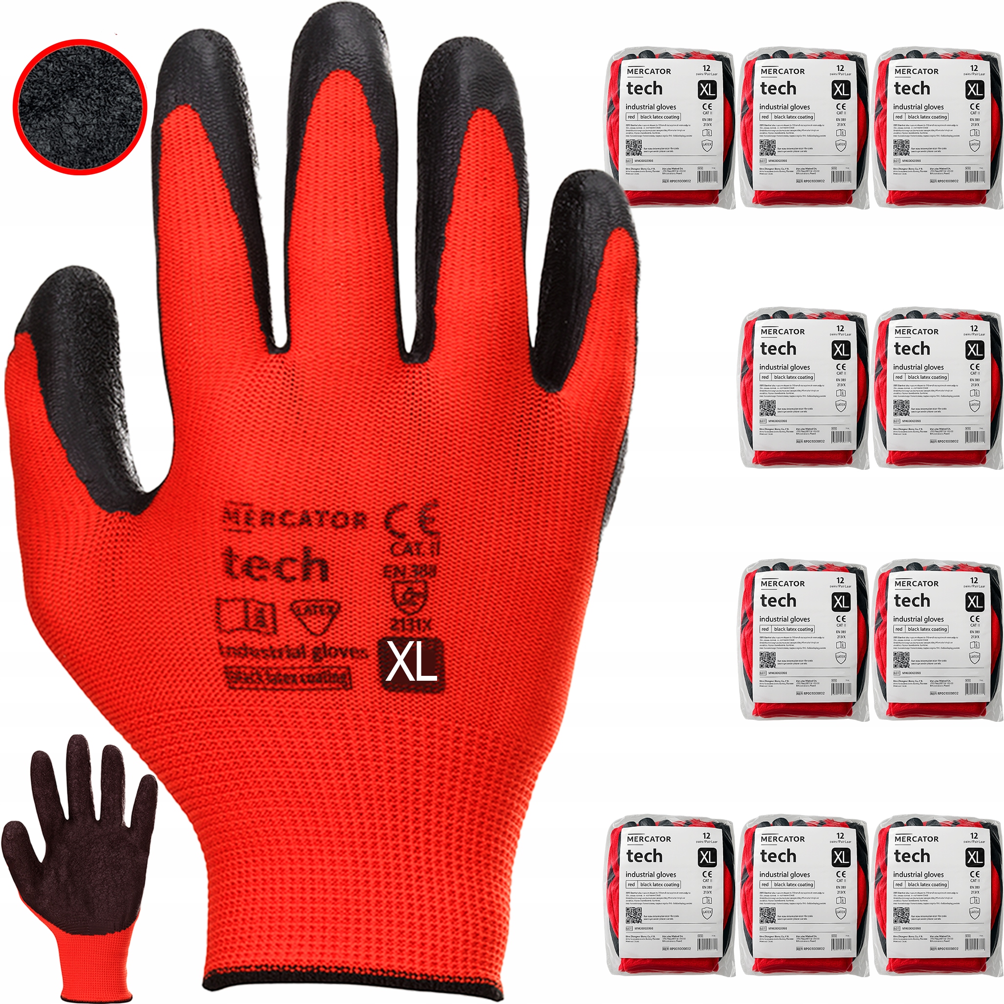 Pracovní Rukavice Red+Black Stahovák Mercator Technické Latexové r.XL- 120 Par