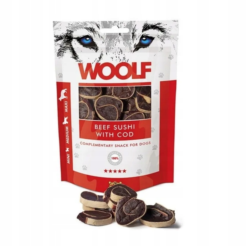 5 x Woolf Beef Sushi With Cod Pamlsek Pochoutka Pro Psa Hovězí Sushi S 100 G