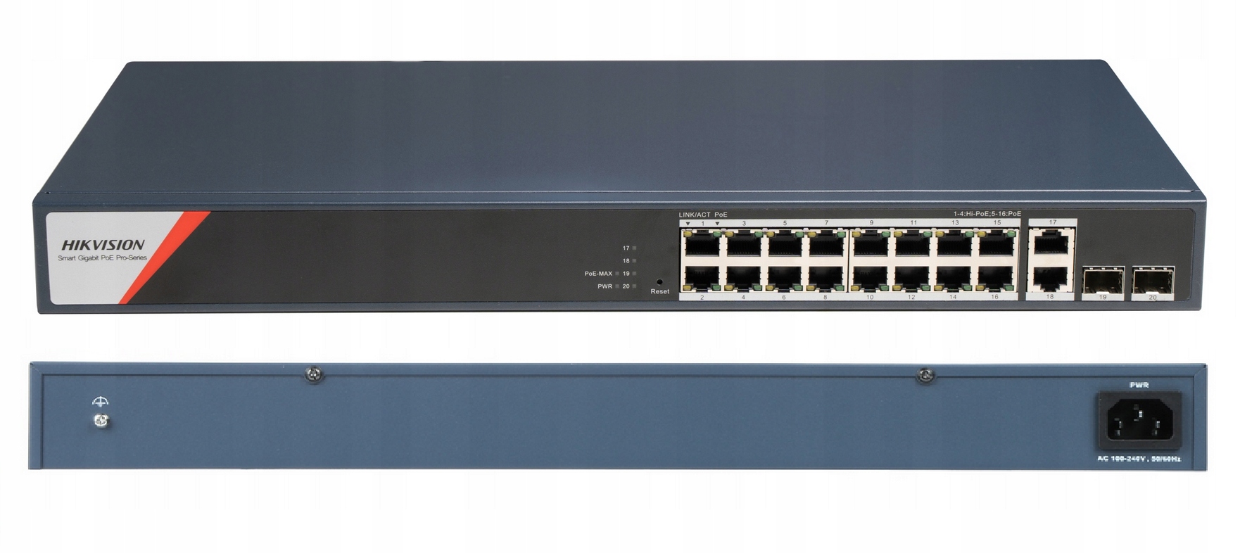 Switch PoE Hikvision DS-3E1520HP-SI-16P2T2F 16xPoE, 2xSFP, 230W, Smart