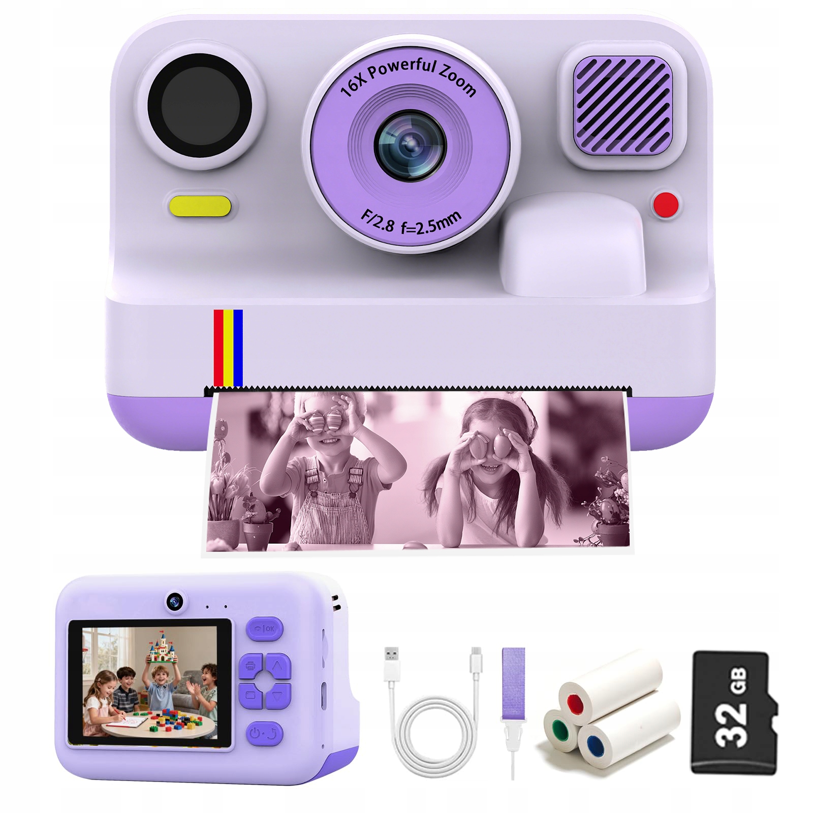 Aparat Fotograficzny Dla Dziec Natychmiastowy Fioletowy Drukarką 3 Rolki