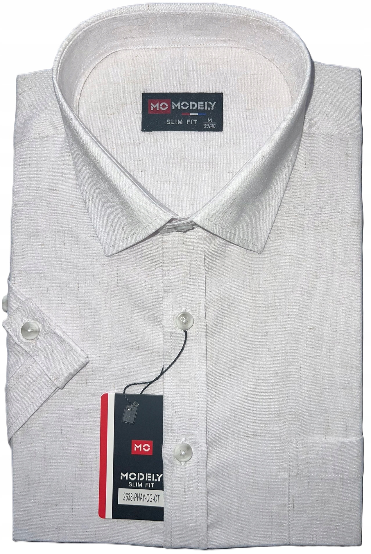 Pánská košile Modely 2638 Lamana Biel/Ecru Slim Fit L 41/42 Krátký rukáv