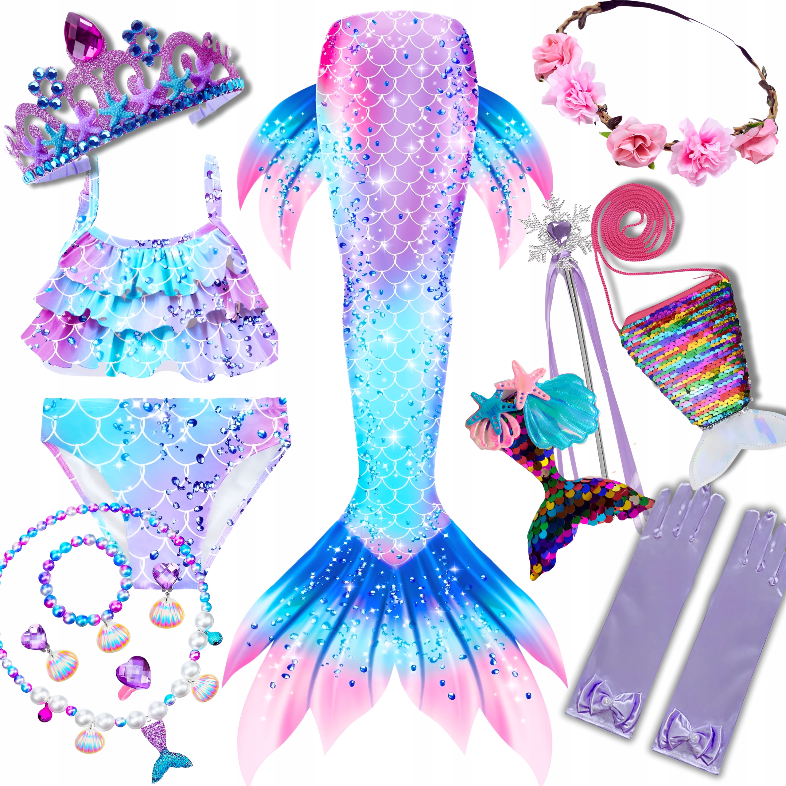 13w1 SYRENI OGON STRÓJ KĄPIELOWY SYRENKA KOSTIUM SYRENA ZESTAW Z3 r. 146