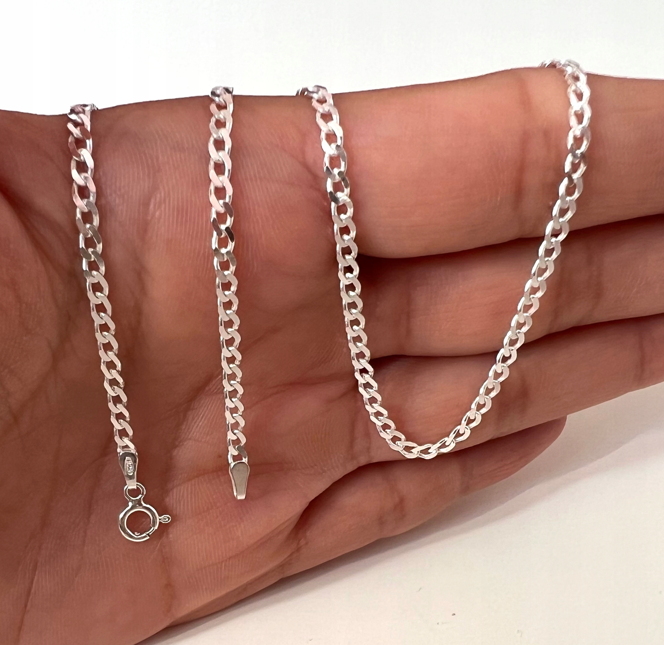 ŁAŃCUSZEK SREBRNY MĘSKI PANCERKA 65cm PEŁNY DIAMENTOWANY SREBRO PRÓBA 925 Długość całkowita 65 cm