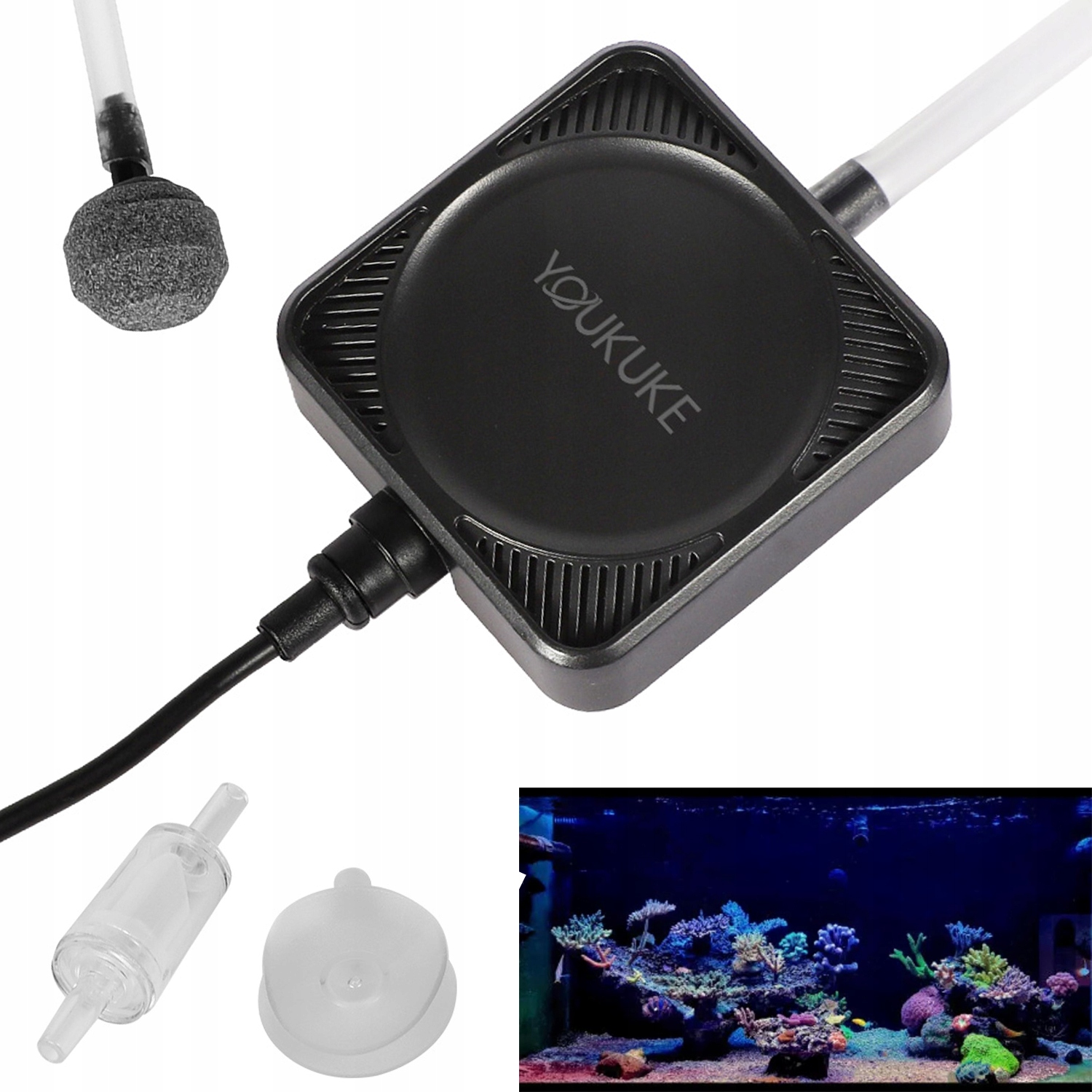Levně Tichý Provzdušňovač Pro Akvárium 450 ml/min Kámen Zpětný Ventil