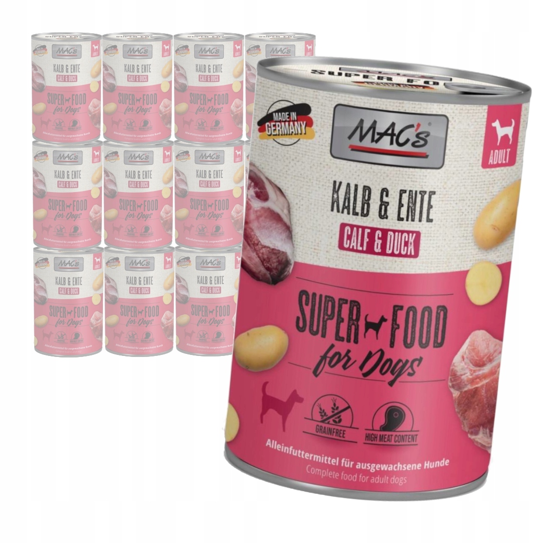 Levně MAC's Dog Bezobilné Vlhké Krmivo pro psy s telecím a kachním masem 12x400 g