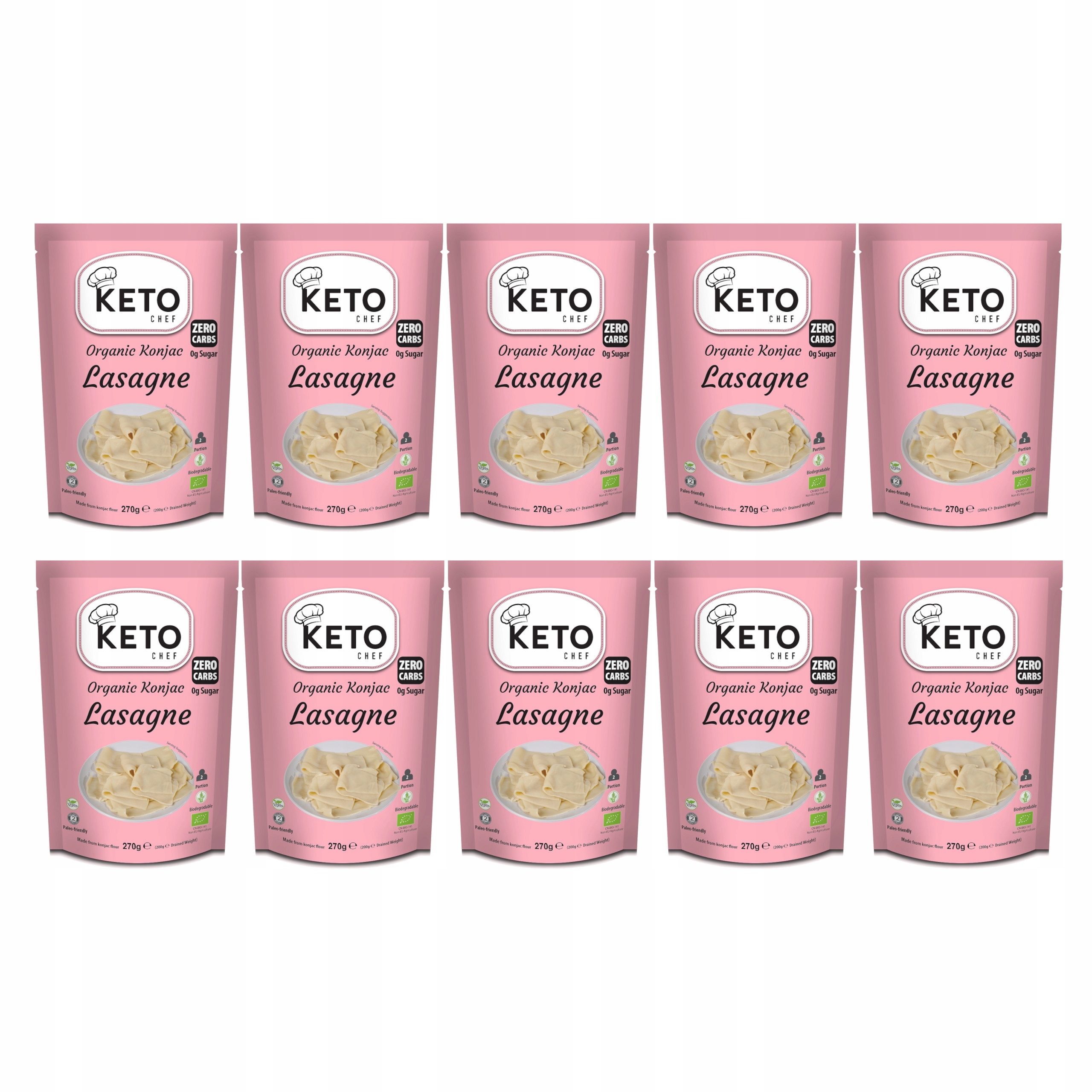 10x Těstoviny Keto Konjac Typu Noodle Lasagne Bezlepkové Bio 270g Keto Chef