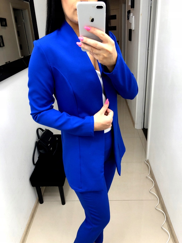 GARNITUR DAMSKI marynarka spodne CHABROWY S Rękaw długi rękaw