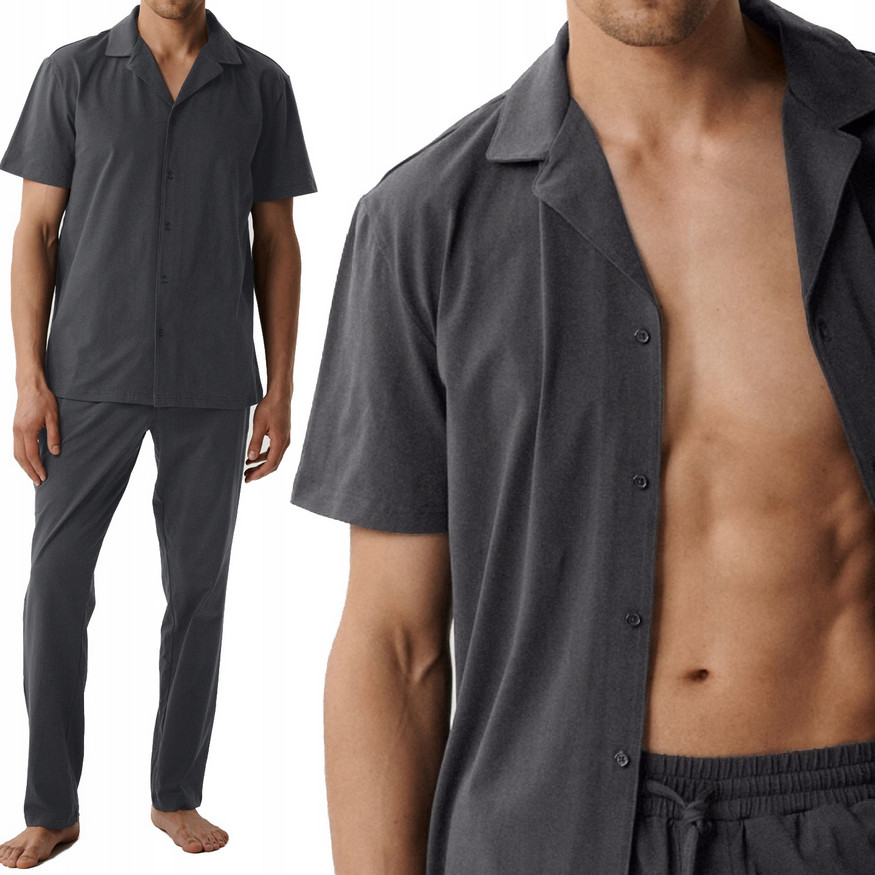 Pánské Pyžamo Atlantic BNMP002/ŠEDÁ/XXL S Krátkým Rukávem, Dlouhé Kalhoty