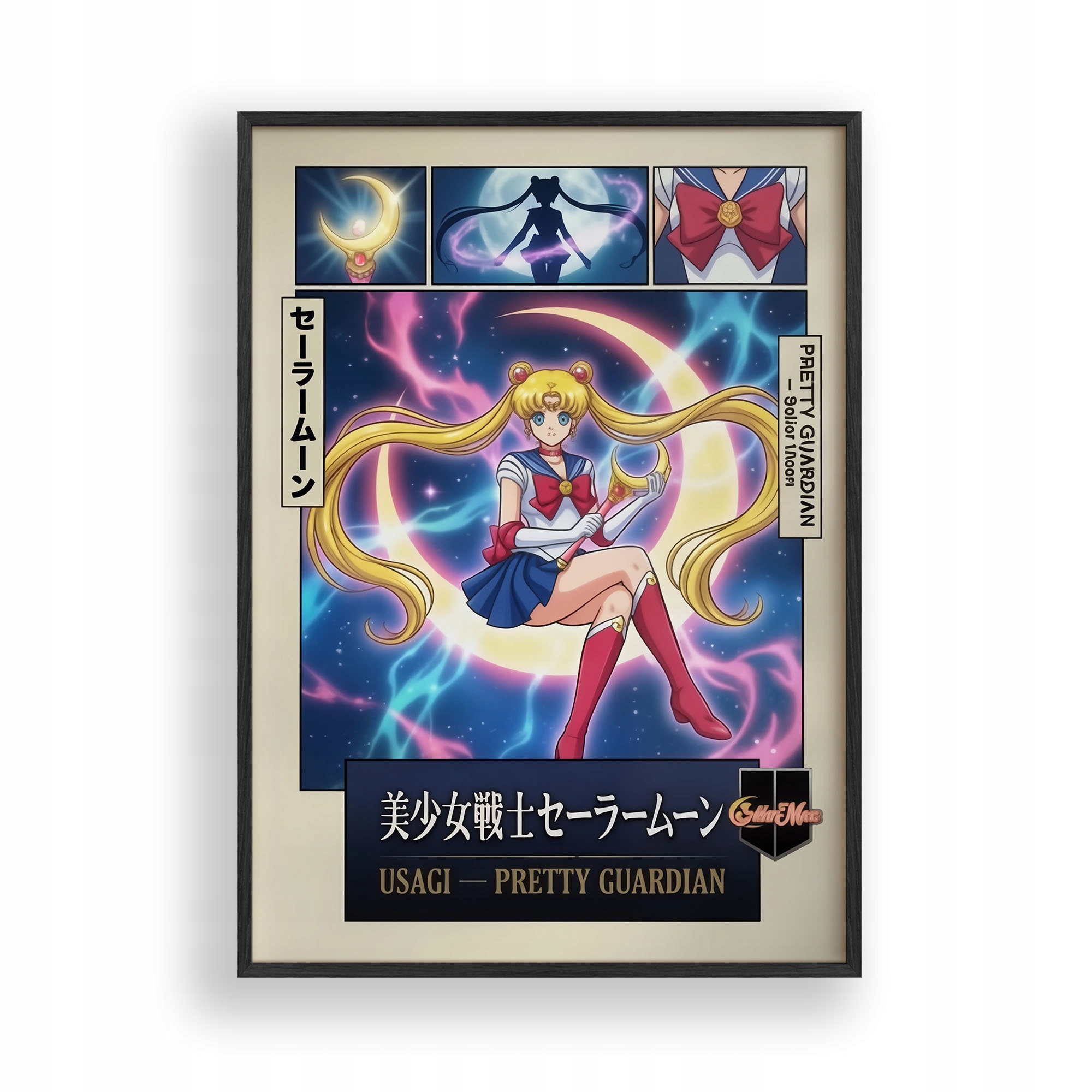 Obraz Sailor Moon Usagi Strážkyně Plakát Rámeček Dřevěný Černý 30x42 cm