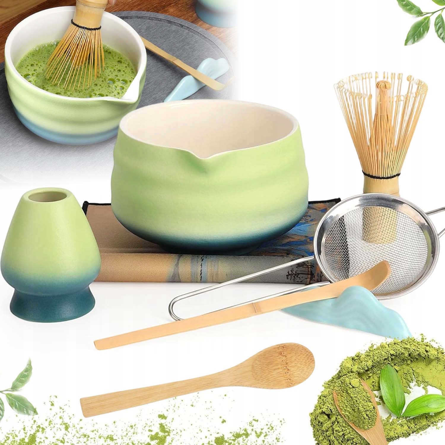 Dárková Sada Na Čaj Matcha Metla Podstavec Lžička 7V1 Dárek