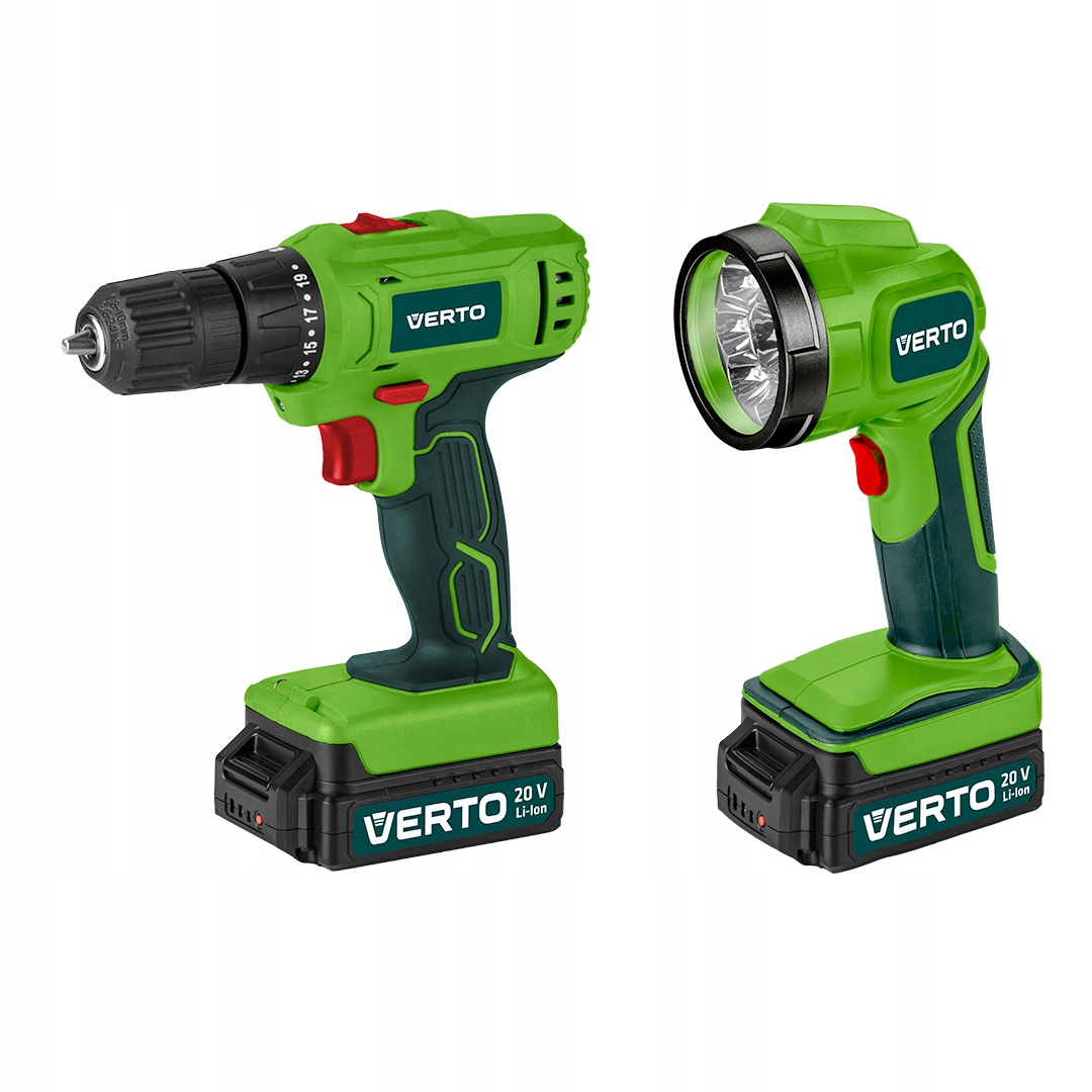 Wiertarko-wkrętarka akumulatorowa 2 x 20V, Li-Ion/1.5Ah, walizka Latarka
