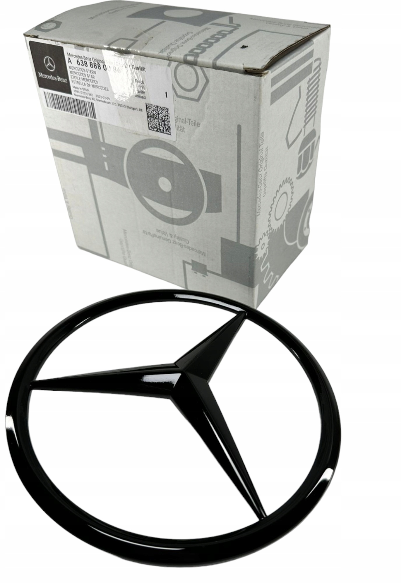 EMBLEMAT LOGO GWIAZDA W GRILL MERCEDES A6388880086 165MM CZARNY POŁYSK