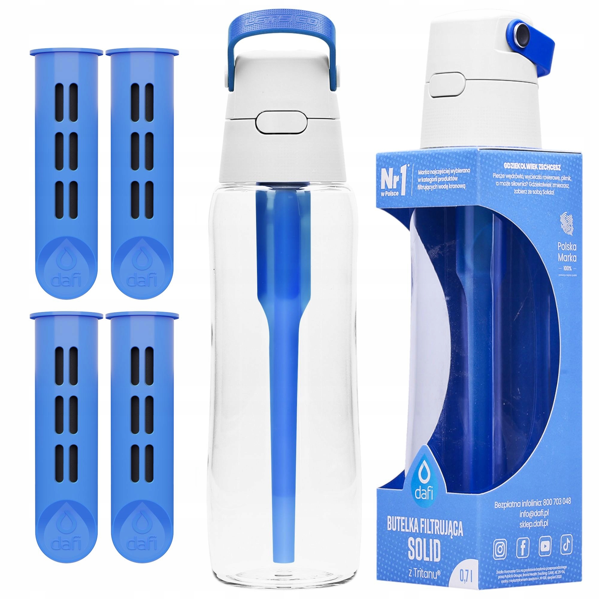 Szűrőpalack Kulacs szívószállal Dafi Solid 0,7l kék + 4 db Dafi szűrő