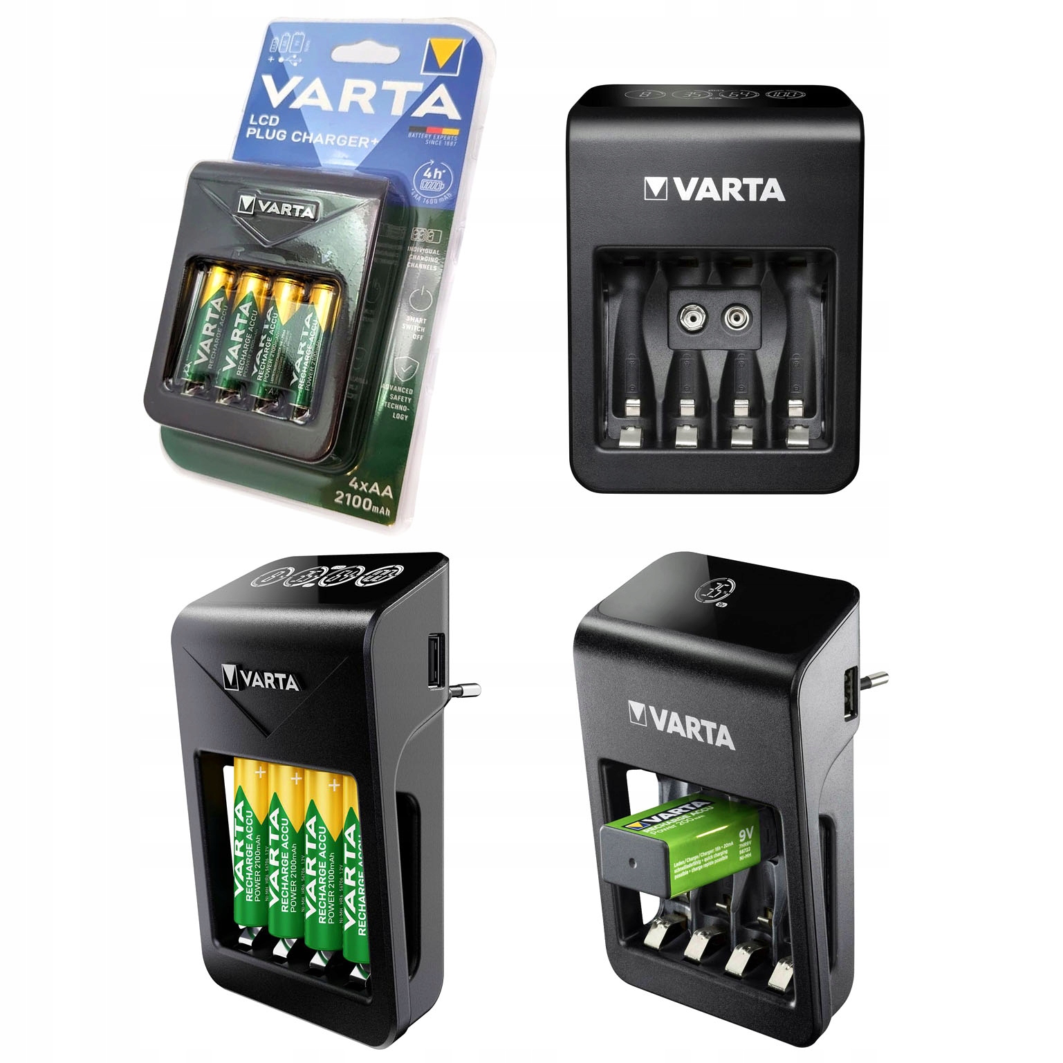 Зарядное устройство VARTA LCD Plug Charger 4 батареи AA 2100mah