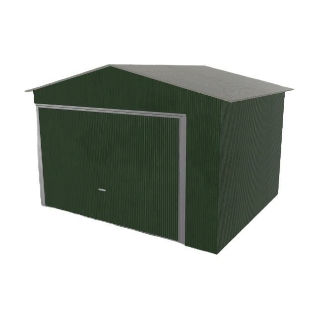 Plechová garáž 3.5 x 3 m jednopolohová, dvouspádová, zelená