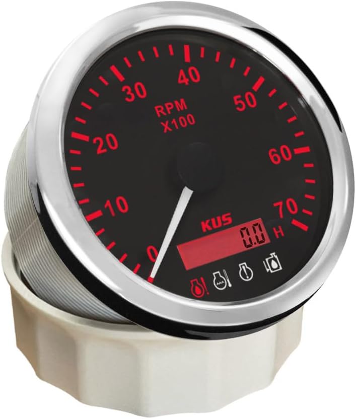 Otáčkoměr Kus 85 mm, 0-7000 otáček se 4 Led alarmy, 12 V, vodotěsný loď