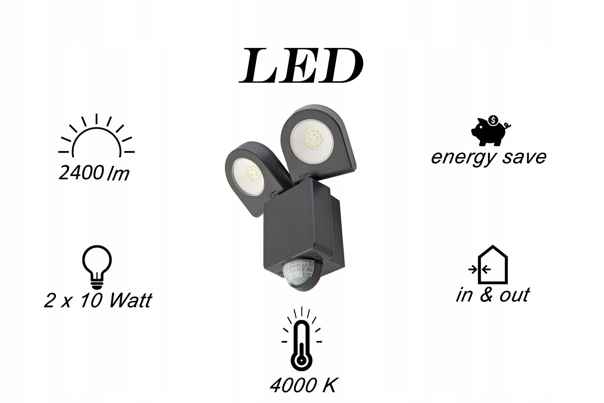 Reflektor LED Czujnik Ruchu Wodoodporny Antracyt 18W IP65 HUBER — miniatura 6
