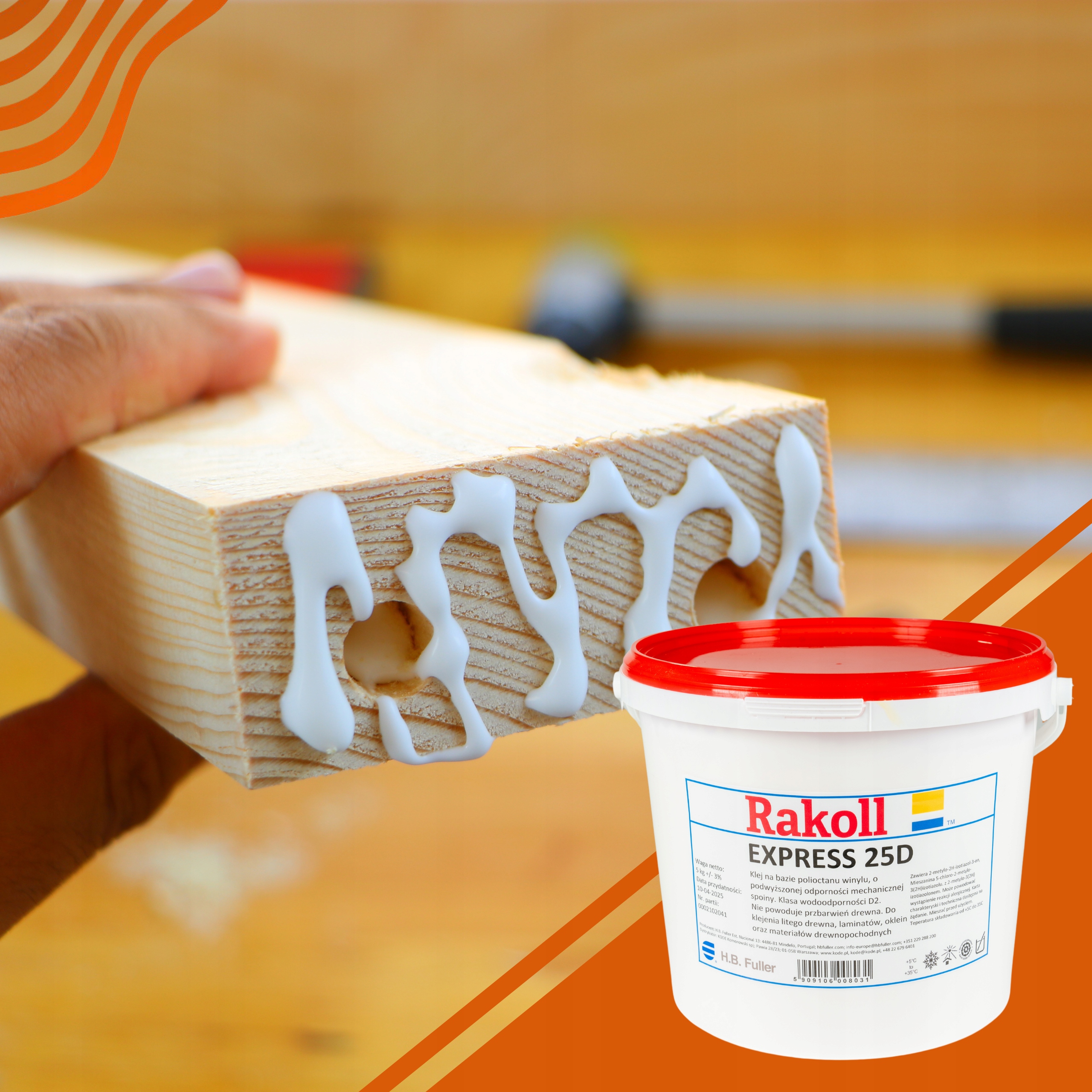 Klej RAKOLL express 25D 5kg do twardego drewna wikolowy D2 żółty mocny Marka Rakoll