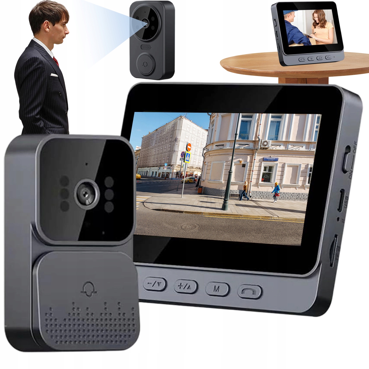 Bezdrátový Inteligentní Videodomofonový Zvonek S Kamerou 4.3" Displej