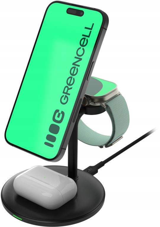 Indukční Nabíječka Greencell MagScape 3v1 15W MagSafe pro iPhone AirPods Appl