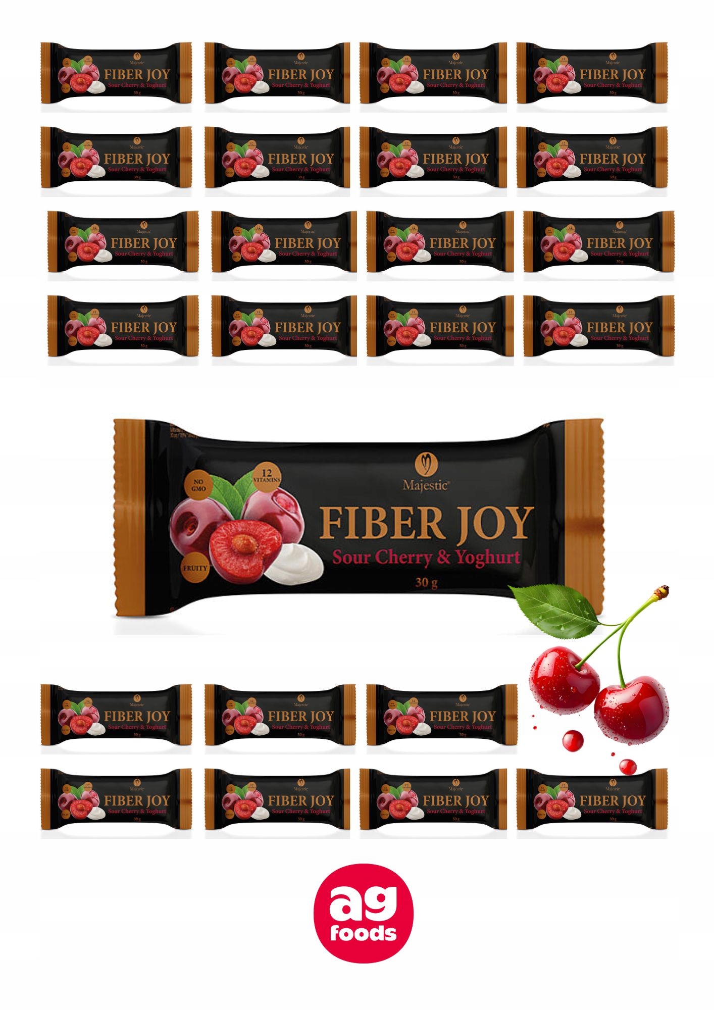Majestic baton Fiber Joy wiśnia jogurt błonnik witaminy 30g x 24szt
