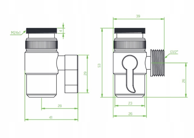 PERLATOR DO BATERII Z ODEJŚĆIEM NA 1/2" ZAWÓR Rozmiar gwintu M22x1 M24x1