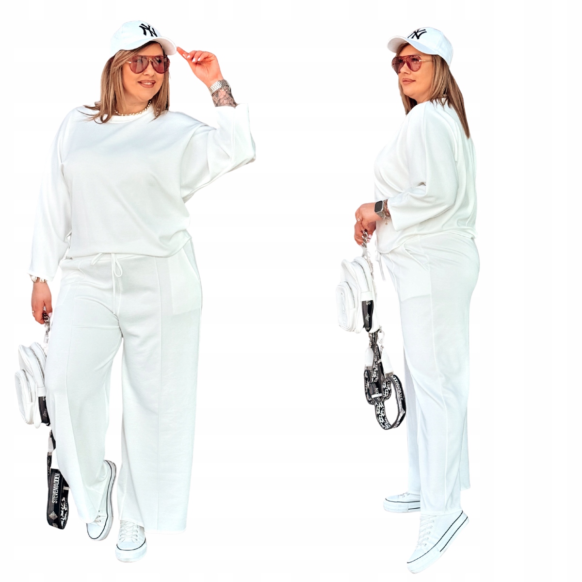 Teplákovka Dámský Plus Size Velké Velikosti Cavaricci Volný pro každodenní nošení Ecru