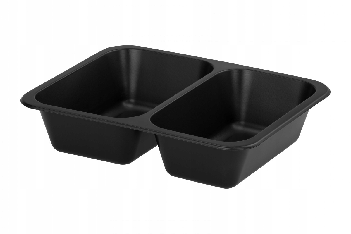 Pojemnik 227x178x50 mm dwudzielny obiadowy do zgrzewu czarny 50 sztuk LITE