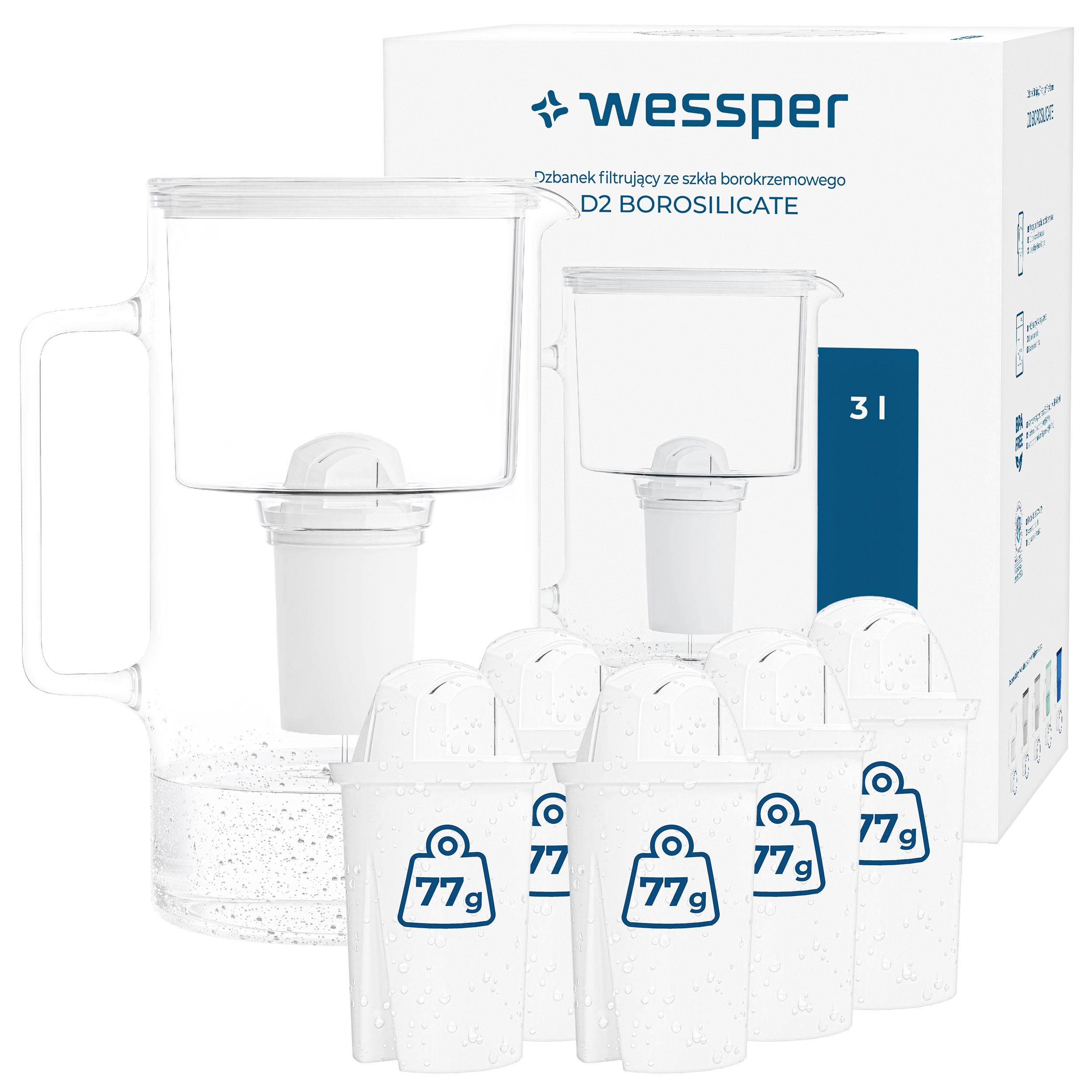 Skleněná Konvice Wessper D2 Borosilicate Aquaclassic 3l 6x Filtrační Vložka