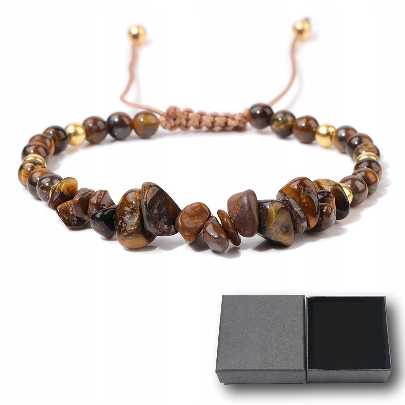 Pletený náramek Přírodní kámen Tygří oko Korálky 5-8 mm Regulovatelný