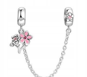Stříbrný přívěsek Bead 925 Květina s růžovými zirkony a řetízek 3,89 g