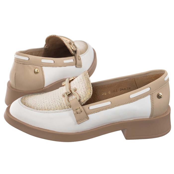 Boty Mokasíny Kožené Dámské Maciejka Bílé/Béžové 06493-11/00-5