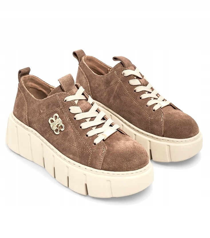 Tenisky Na Platformě Z Přírodní Kůže Tmavě Béžová Boshimao 37