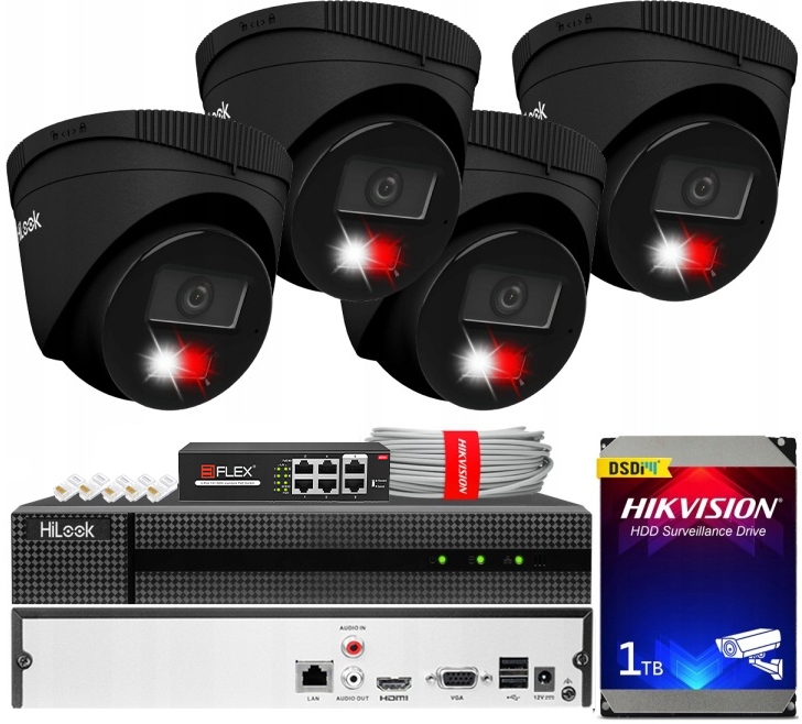Sada Na Monitorovanie 6MP Hikvision 4 Kamery Poe Black Disk 1TB Do Domácnosti