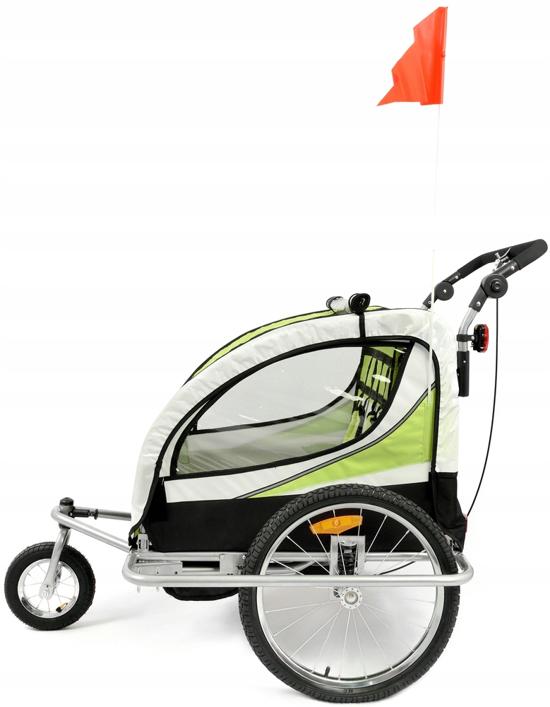 PRZYCZEPKA ROWEROWA 2-OSOBOWA SKŁADANA AMORTYZACJA JOGGER 3w1 LEDY Hamulec Marka Funfit Kids