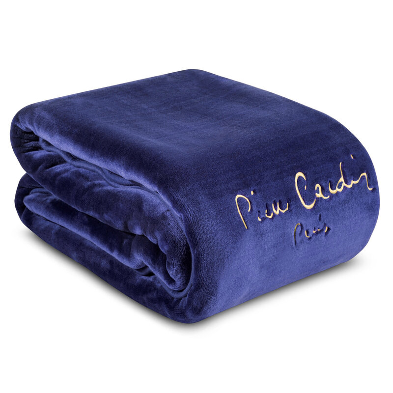 Koc narzuta 220x240 Clara 1 700g/m2 granatowy złoty haft Pierre Cardin