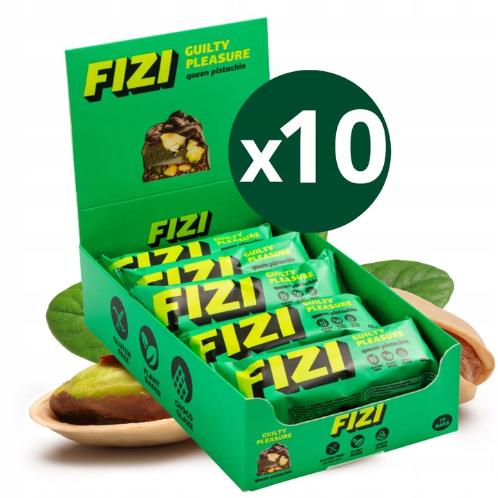 Fizi Baton Queen Pistachio Pistacja Bez Glutenu Cukru Fit 40g x 10szt