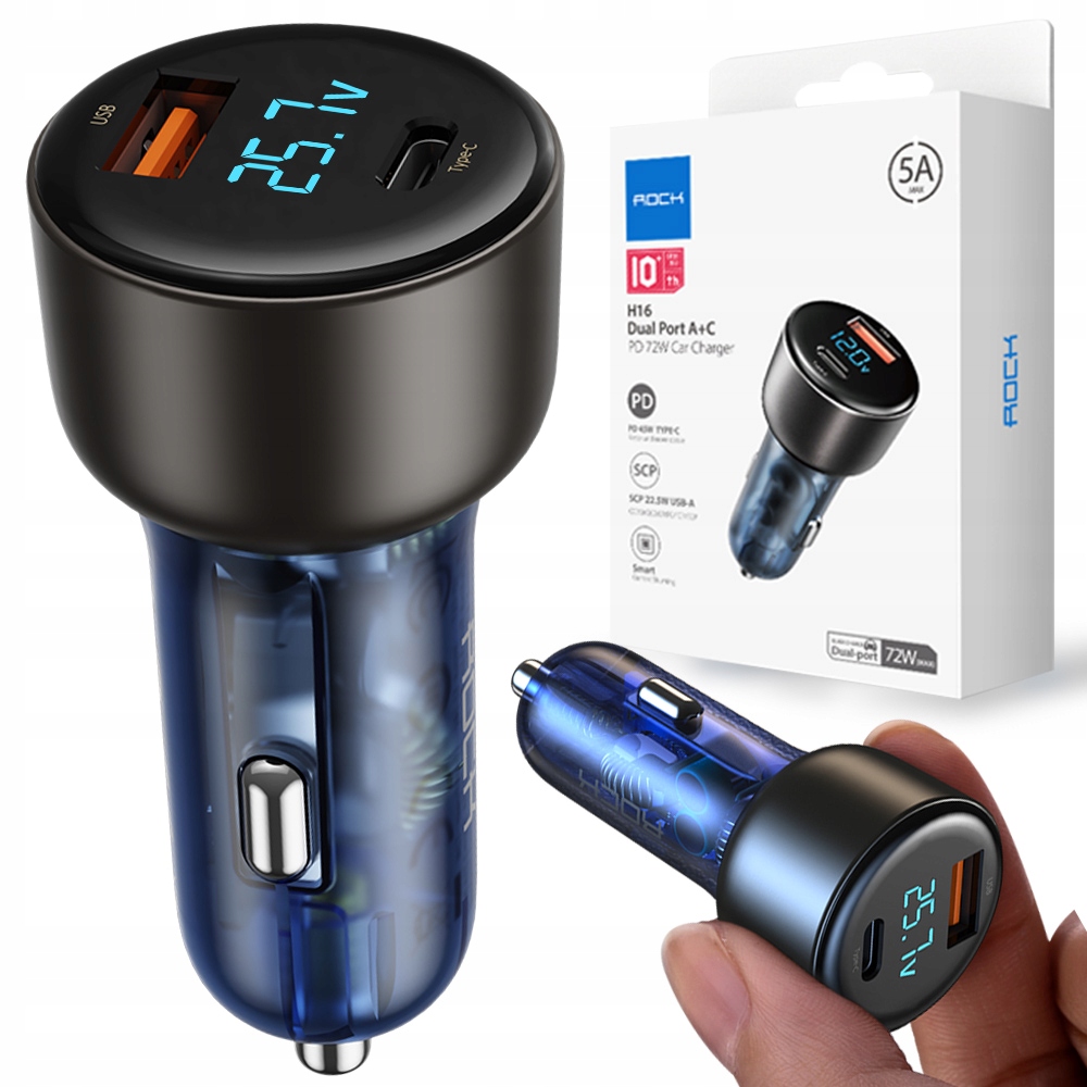 

Rock Ładowarka Samochodowa H16 Usb Usb-c Pd Qc 72W